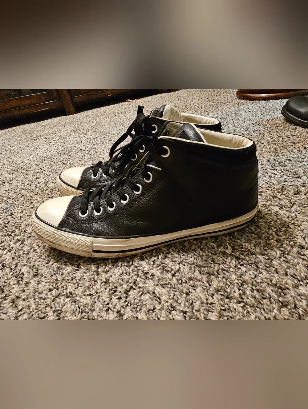 Converse Leather High Top All Star Sneakers in Black with Cream Midsole